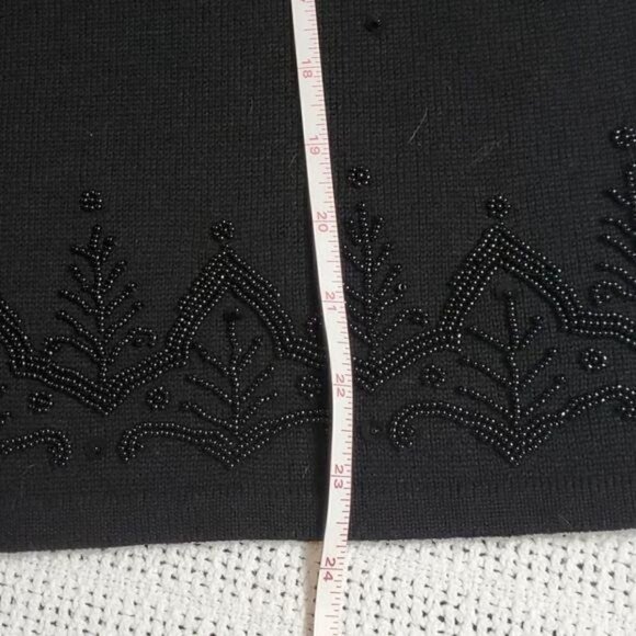 Talbots Embellished Beaded & Embroidered Sz. L 100% WOOL Black Holiday Cardigan - Picture 7 of 9